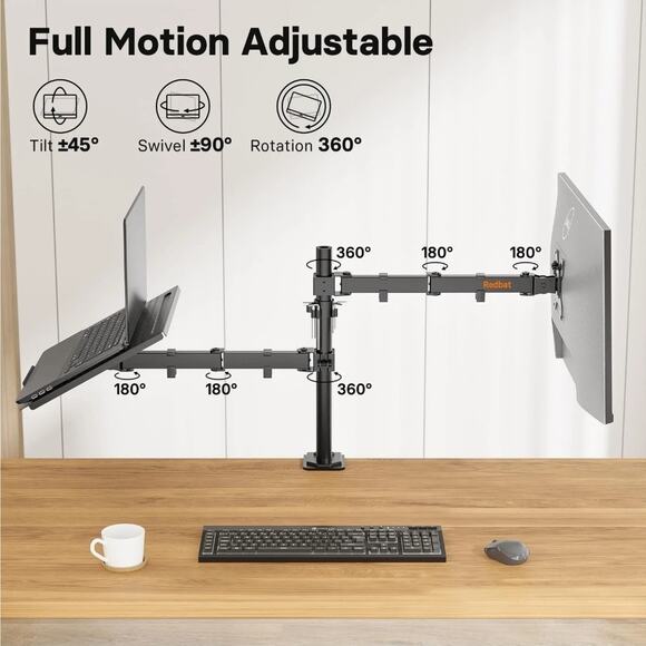 Redbat Monitor and Laptop Mount Stand, Fully Adjustable Monitor Arm - Picture 4 of 8